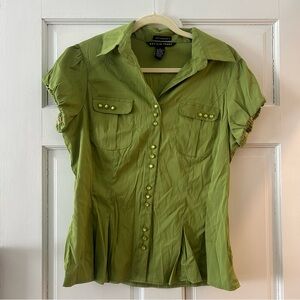 Antilia Femme Large Green Button Up Blouse Y2K